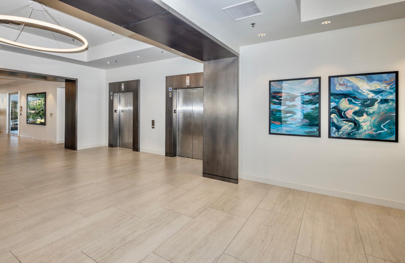 Abstract art hangs in lobby