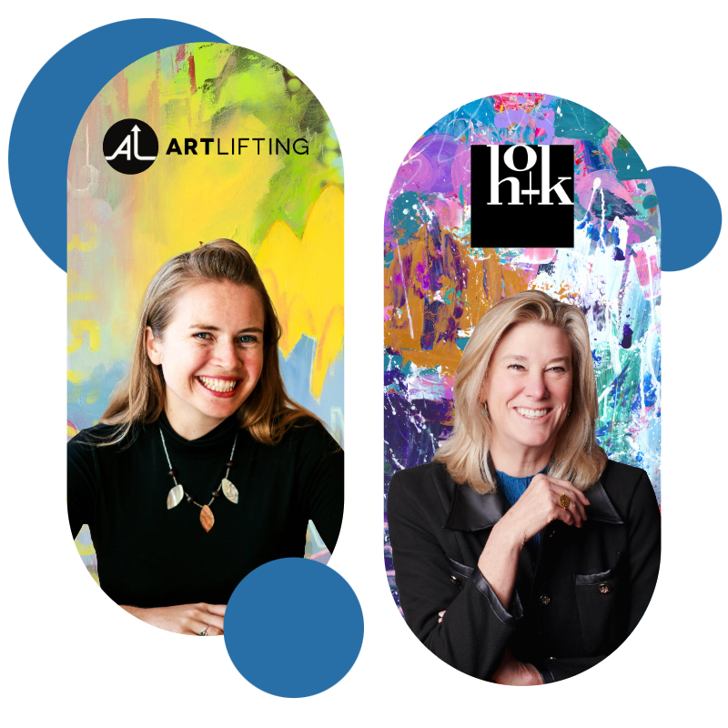 Headshots of Liz Powers and Kay Sargent with ArtLifting and HOK logos.