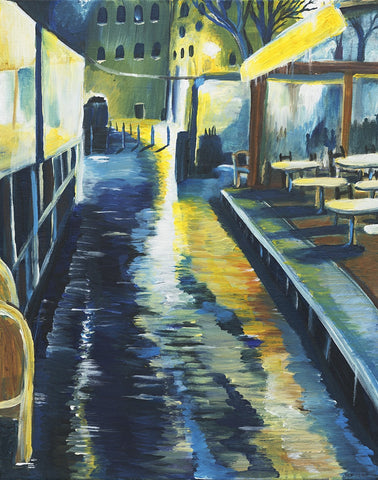 Cafe at Night in the Rain - ArtLifting