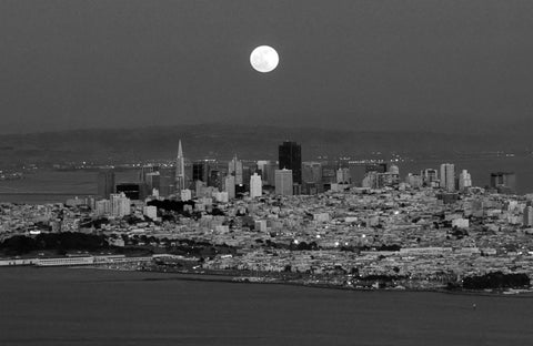 Full Moon Rising over San Francisco circa 1996 - ArtLifting