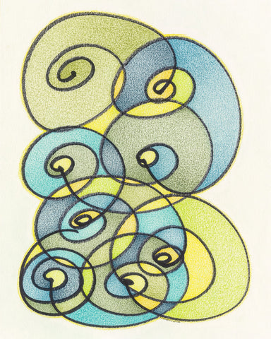 United Spirals in Blue, Green, Orange, and Yellow - ArtLifting