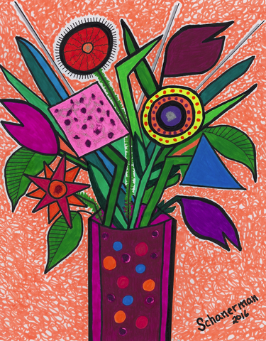 Funky Flowers in a Vase - ArtLifting